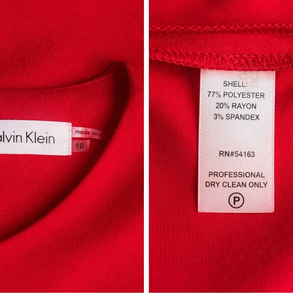 Calvin Klein Red Sheath Dress Size 10 | Ruched Career Cocktail Midi - Picture 4 of 4